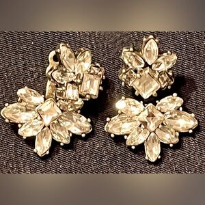 BaubleBar Silver and Rhinestone Statement Earrings VTG Retro Sparkle Two pieces